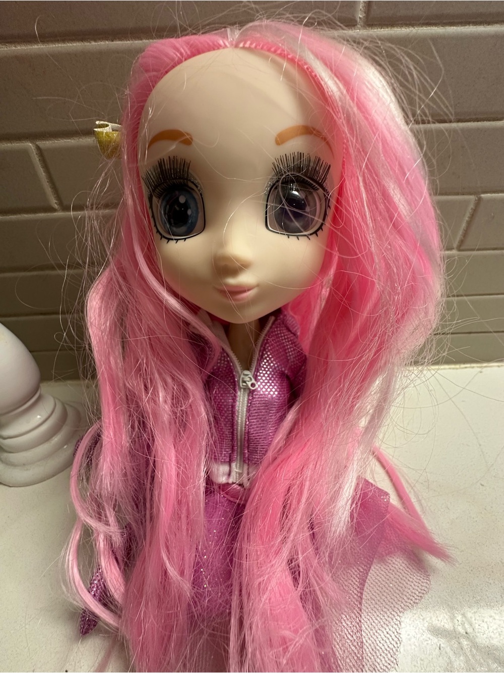 Pink Long-Hair Styling Doll & White Jewelry hunger, Pink Candles Sets